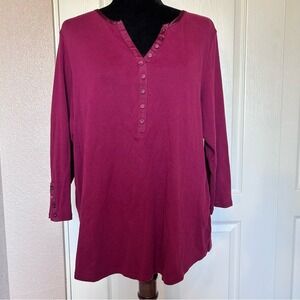 Westport Burgundy‎ 100% Cotton Henley Blouse Shirt Size 2X